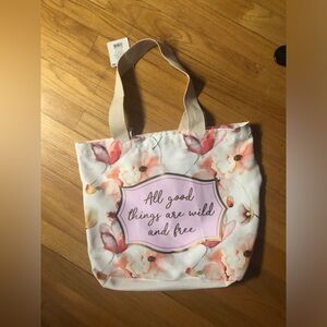 all good things are wild and free white floral tote bag